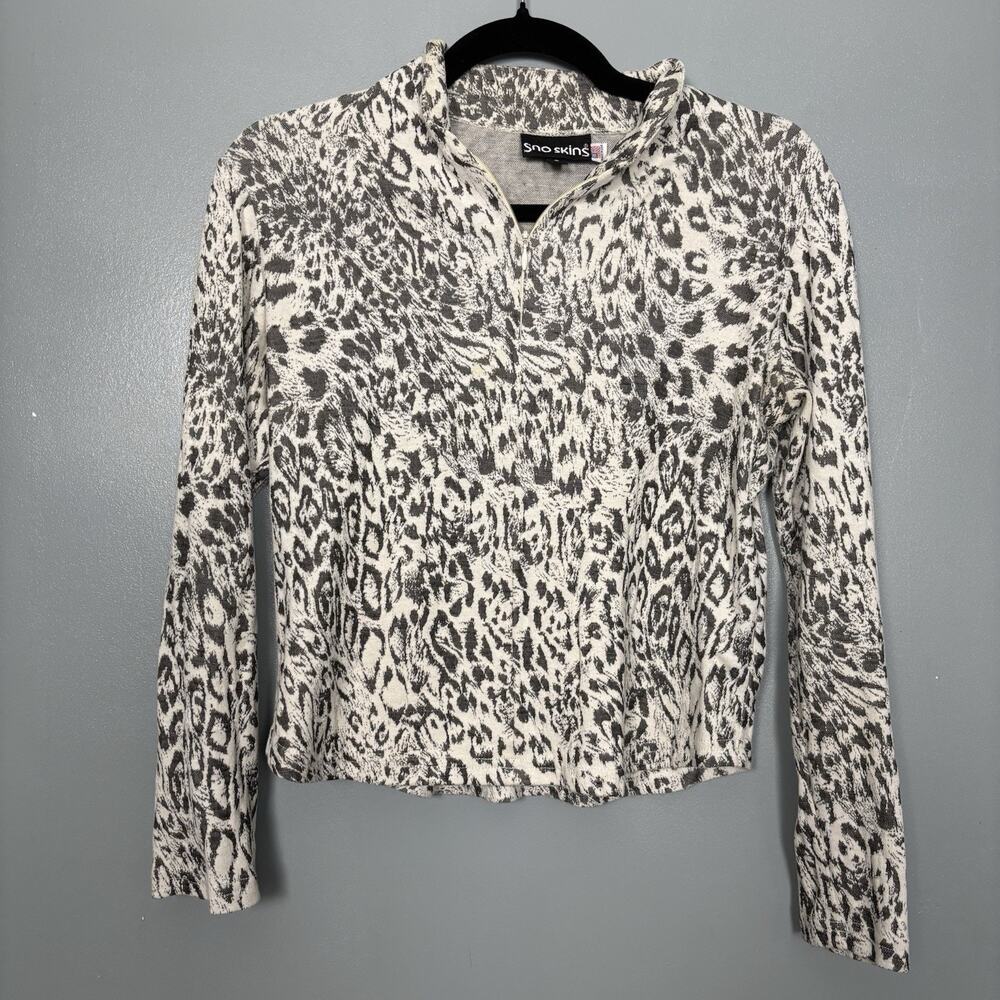 Vintage Y2K SNO SKINS Women’s Long Sleeve Big Cat Leopard Print Winter Top Small